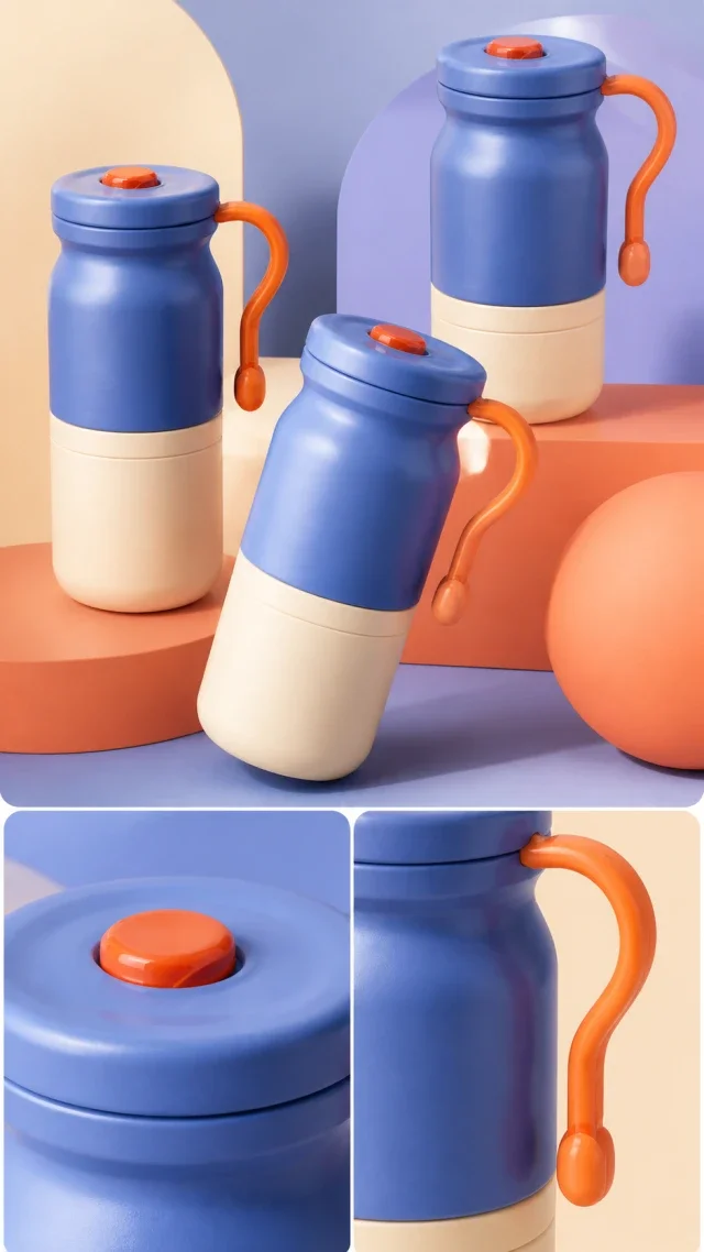 Grid of colorful modular LUMA LOOP travel cups in a coordinated product image set