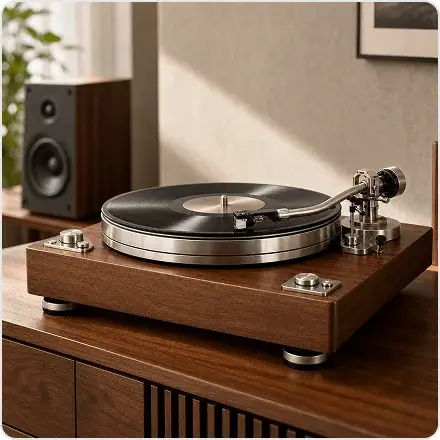 Wooden turntable in a home interior