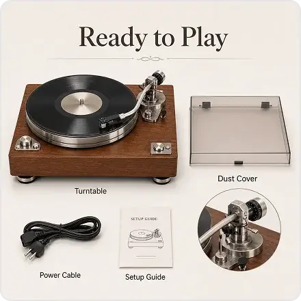 Wooden turntable with packaging accessories
